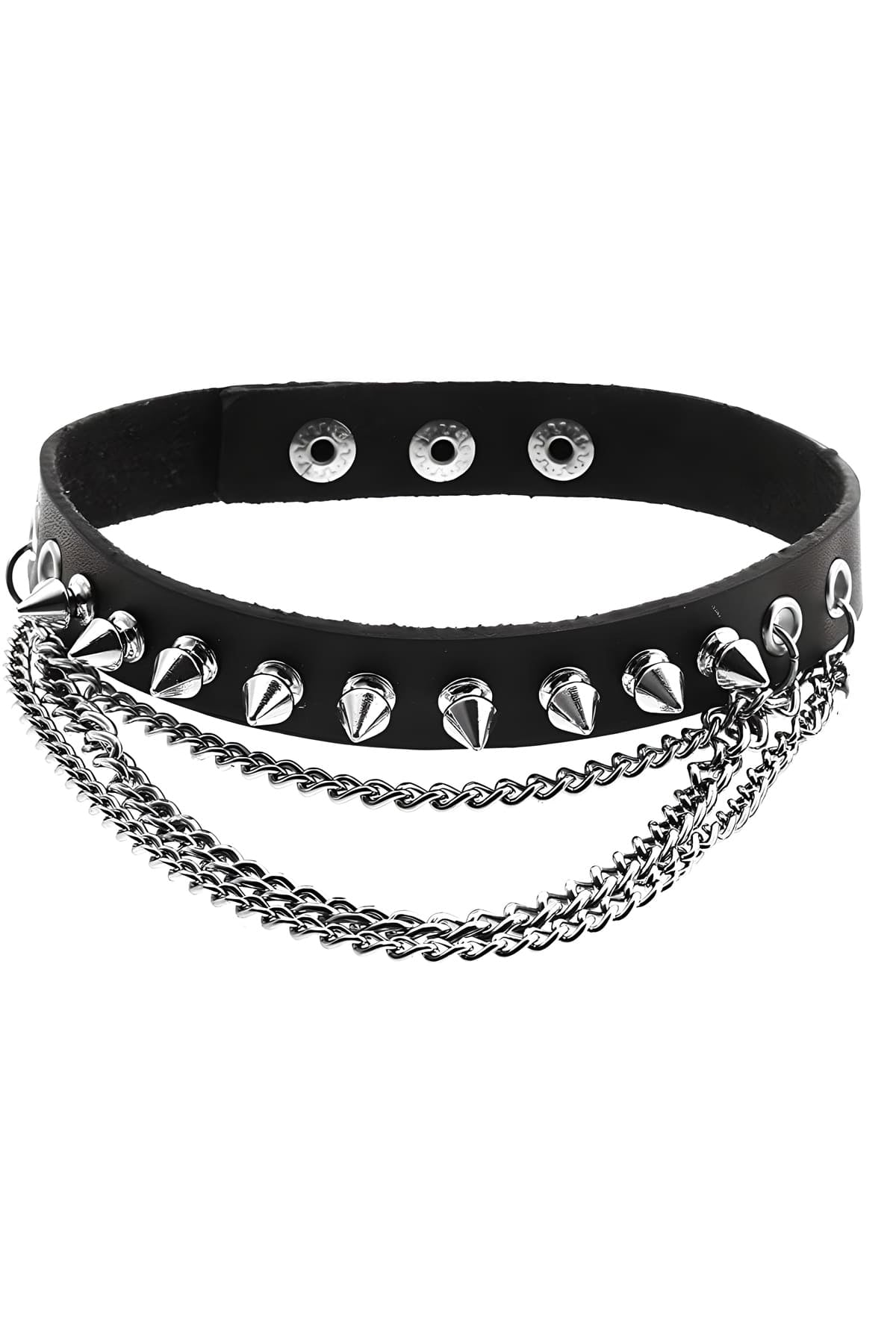 Nail Detailed Leather Choker, Studded And Chain Leash