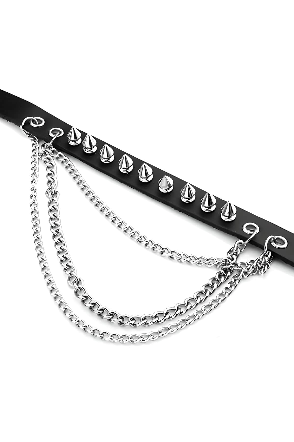 Nail Detailed Leather Choker, Studded And Chain Leash