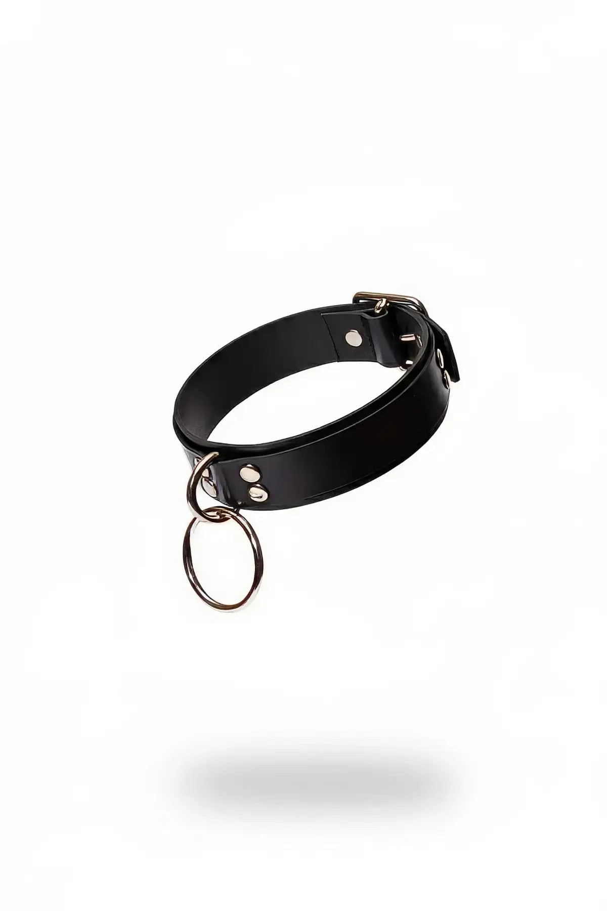 Siyah deri choker, HarnessClub, büyük metal halka detaylı