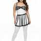 Plus-size black belted caged bralette & skirt harness set, white base with vegan leather straps by HarnessClub