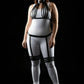 Plus-size black birdcage chest collar and garter thigh harness set by HarnessClub; vegan leather three-piece body accessory.