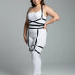 Plus-size black body-wrap faux leather garter harness, full silhouette set