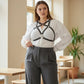 Plus Size Black Cage Chest Harness worn over a white shirt; vegan leather body accessory by HarnessClub