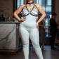 Plus-size black chain and collar faux leather body harness