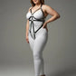 Plus size black faux leather body harness with chain and O-rings, HarnessClub