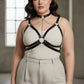 Plus size black vegan leather chain cage chest harness with metal rings by HarnessClub