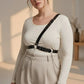 Plus Size Black Chain-Detail Body Harness worn over a white top; leather straps with metal rings