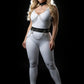 Plus-size black chain-drape collar and belt harness with silver chain details