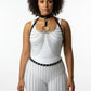 Plus-size black vegan-leather chain-fringe collar and waist harness set from HarnessClub, with cascading silver chains.