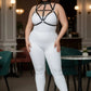 HarnessClub Plus-Size Black Choker-Cage Elastic Chest Harness worn over a white bodysuit