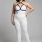 Plus Size Black Cross-Strap Elastic Chest Harness with Choker on model