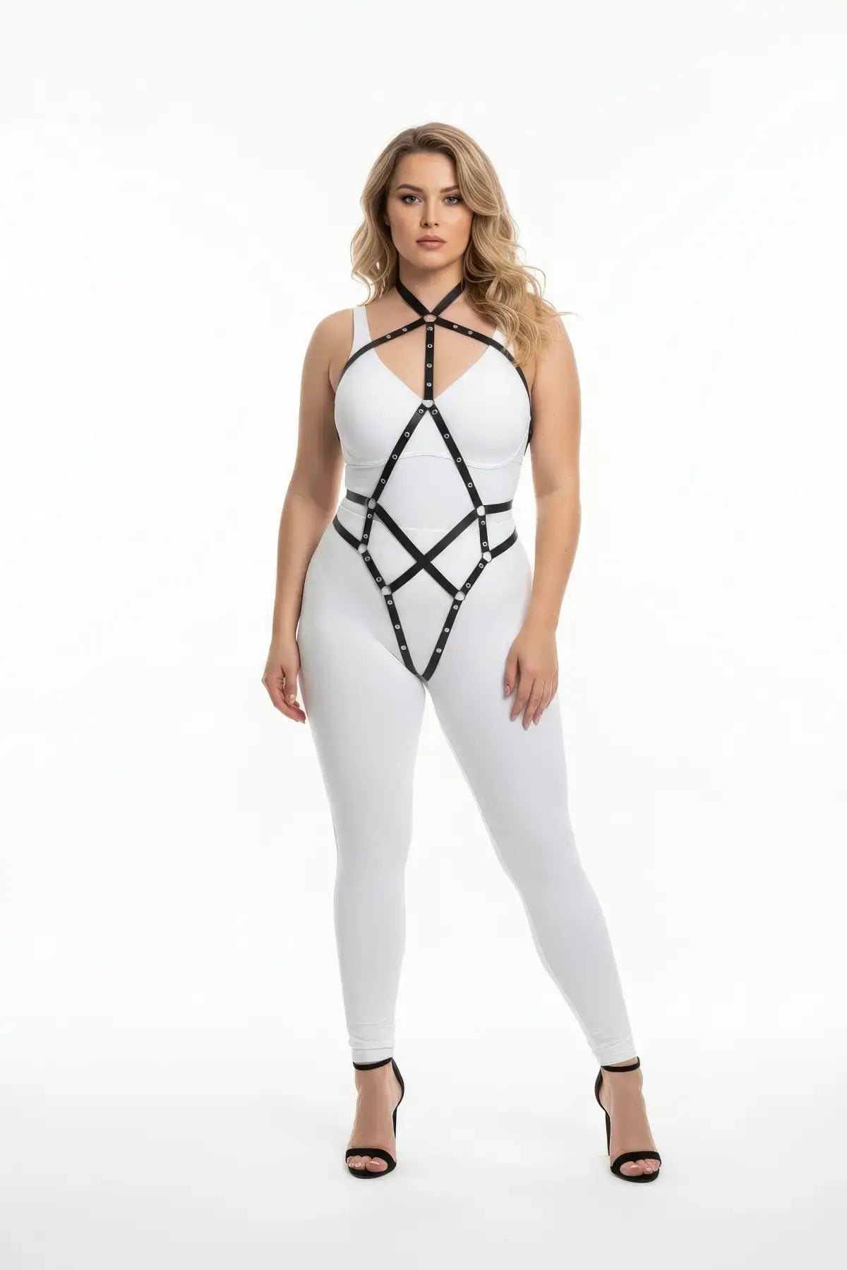 Plus Size Black Diamond Full Body Harness in vegan leather by HarnessClub