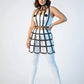 Plus-size black dome cage skirt and collar harness, vegan leather set worn by model