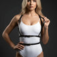 HarnessClub plus-size black vegan leather double-band torso harness with thigh straps