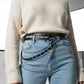 Plus-Size black double-layer chain waist belt with two straps in vegan leather