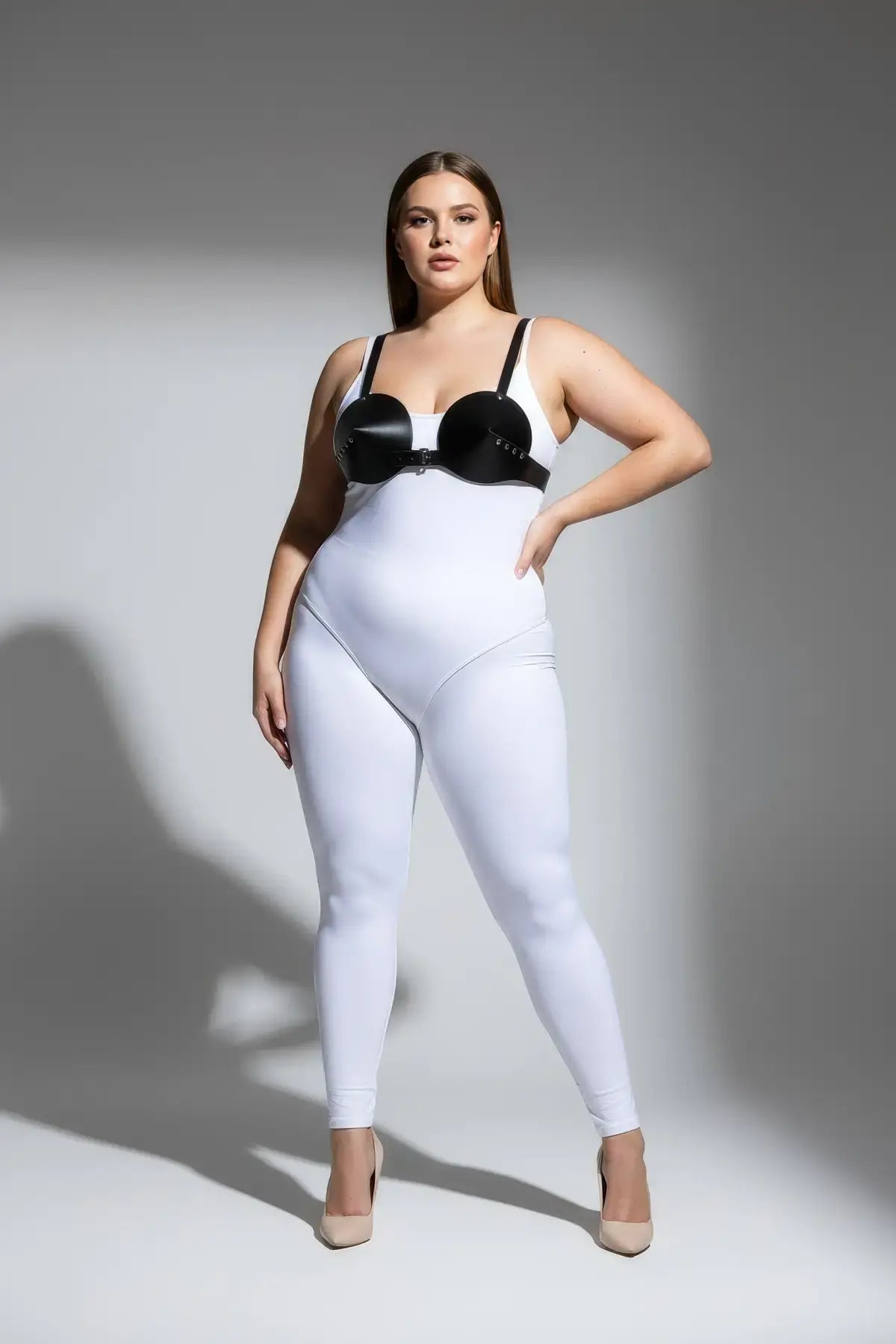 Plus Size Black Faux Leather Bustier Body Harness by HarnessClub