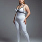 Plus Size Black Faux Leather Chest Harness by HarnessClub, strappy body accessory