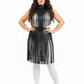 Plus-size black vegan-leather fringe capelet with belt and matching long fringe skirt