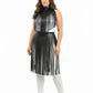 Plus-size black vegan-leather fringe capelet and belted long skirt set