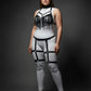 Plus-size black fringe tassel harness and garter set in vegan leather by HarnessClub