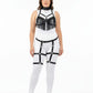 Plus size black fringe tassel harness and garter set by HarnessClub in vegan leather.