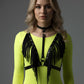 Plus-Size Black Fringe-Wing Chest Harness with Choker, vegan leather, HarnessClub