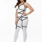 Plus Size Black Full-Body Elastic Web Harness with O-Ring Set on white bodysuit, HarnessClub