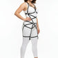 Plus-size black full-body elastic web harness with O-ring set by HarnessClub.