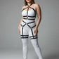 Plus Size Black Full-Body Garter Harness by HarnessClub, vegan leather multi-zone body accessory
