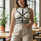 Plus Size Black Full Cage Harness by HarnessClub, vegan leather choker-to-waist body accessory.