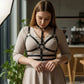 Plus Size Black Full Cage Harness by HarnessClub, vegan leather choker-to-waist body accessory
