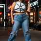 Plus Size Black Full Cage Harness by HarnessClub; vegan leather choker-to-waist body accessory