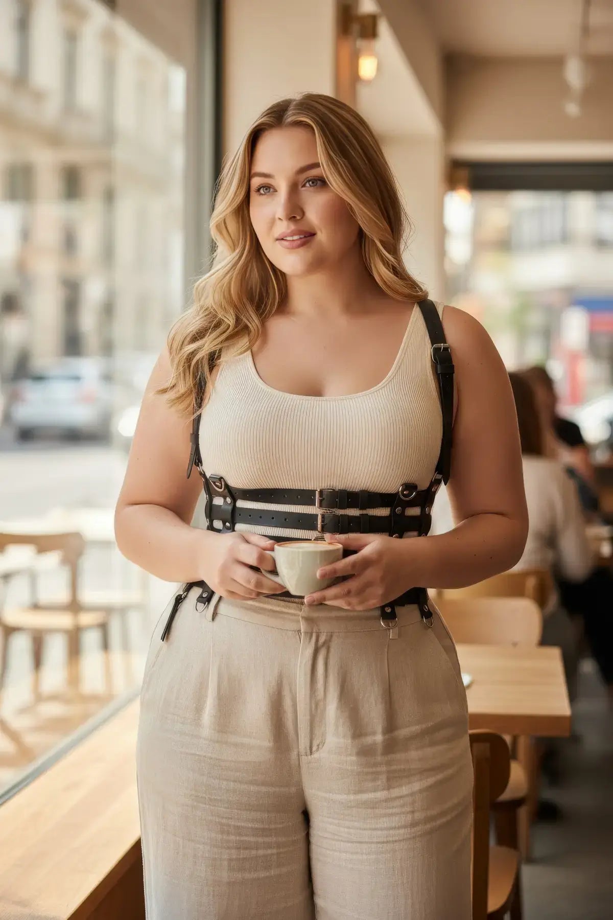 Plus-Size Black Vegan Leather Full-Torso Corset Body Harness by HarnessClub