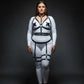 Plus-size black garter strap full-body harness set in vegan leather worn by model