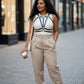 Plus Size Black Geometric Chest Harness; vegan leather body accessory