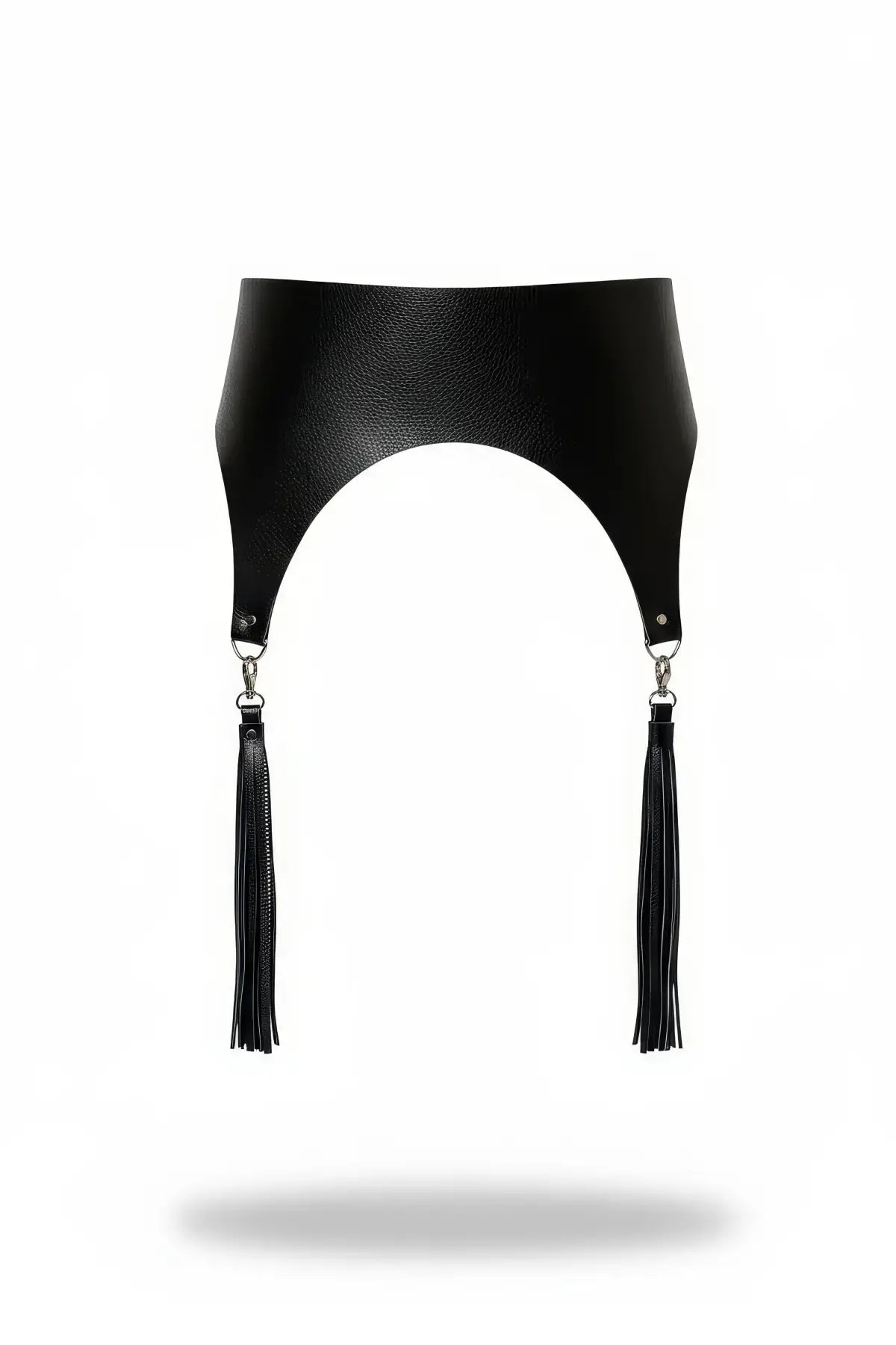 Plus-Size black high-waist tassel hip belt by HarnessClub in vegan leather