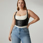 Plus-size black lace-up corset harness by HarnessClub, vegan leather body accessory with front lace-up.