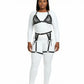 Plus-size black vegan leather two-piece harness set with garter belt by HarnessClub.