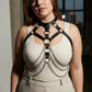 Plus-size black leather harness with chain and choker detail by HarnessClub