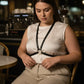 Plus-size black minimal V-harness with a single O-ring in vegan leather by HarnessClub