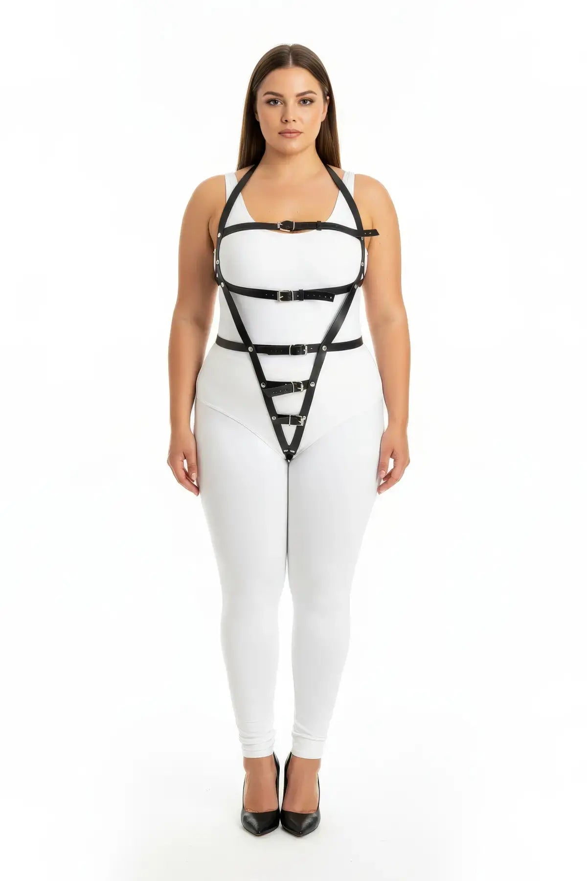 Plus Size Black Multi-Buckle Adjustable Body Harness by HarnessClub in vegan leather