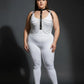 Plus Size Black Multi-Chain Drape Chest Harness with silver chain drapes