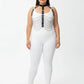 Plus Size Black Multi-Chain Drape Chest Harness made of vegan leather with silver chains