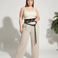 Plus Size Black Multi-Layer Buckle Corset Harness worn at the waist; vegan leather body accessory.