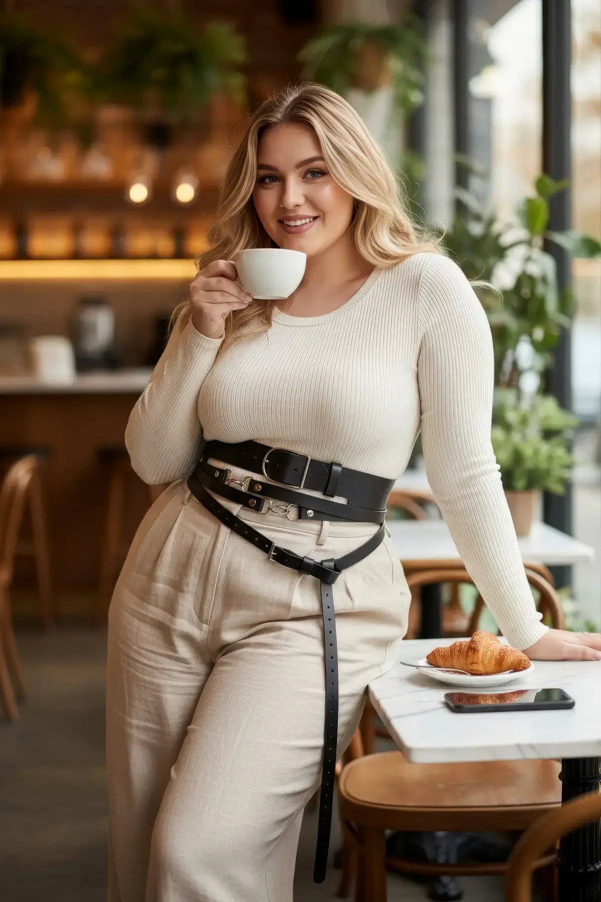 Plus Size black vegan leather multi-layer buckle corset harness by HarnessClub
