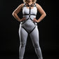 Plus Size Black Multi-Ring Full Body Harness Set in vegan leather, collar-to-thigh design by HarnessClub.