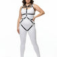Plus Size Black Multi-Ring Full-Body Harness Set in vegan leather by HarnessClub, collar-to-thigh design