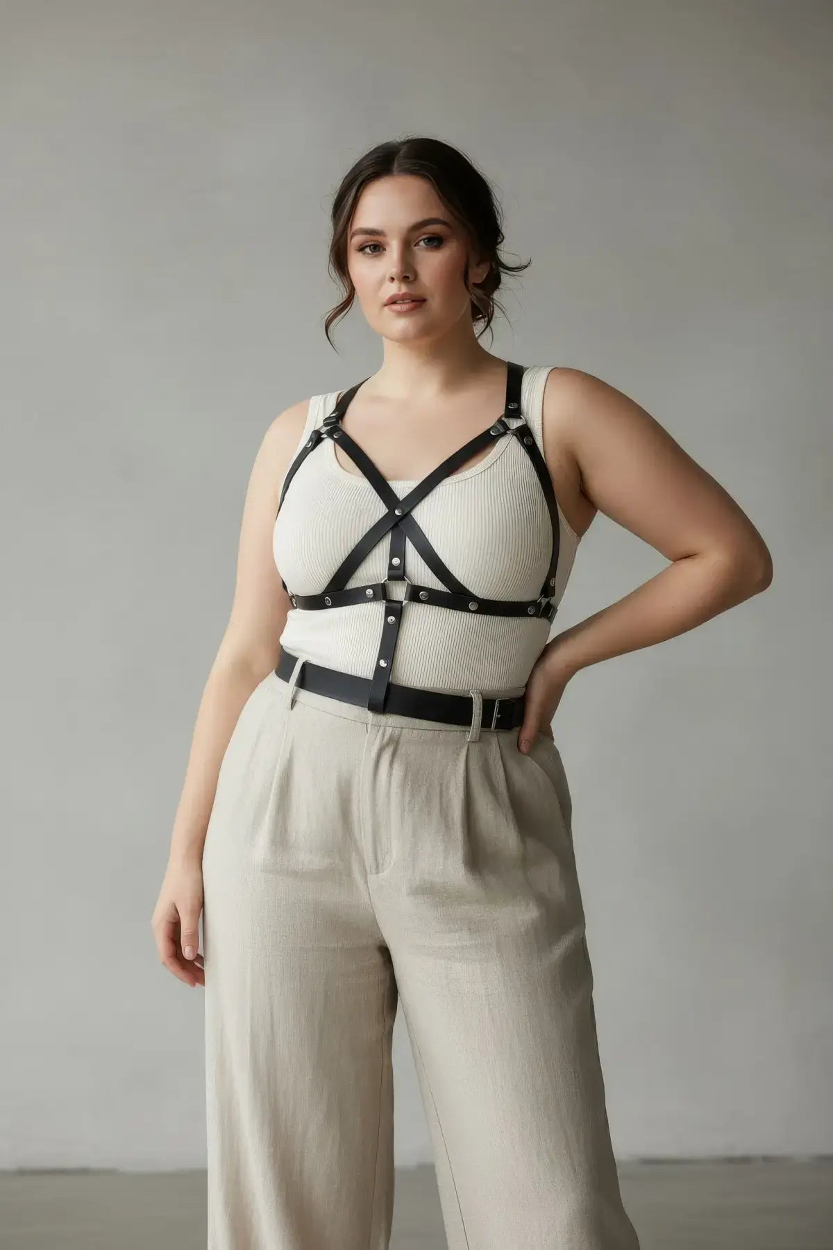 Plus Size Black Multi-Strap Leather Body Harness by HarnessClub