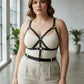 Plus Size Black Multi-Strap Leather Body Harness with cross-strap design