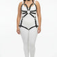 Plus-size black vegan leather body harness with O-ring chain detail by HarnessClub